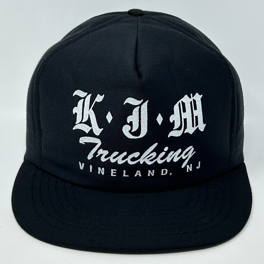 Vintage KJM Trucking Hat Baseball Cap Vineland New Jersey Trucker Snapback Black